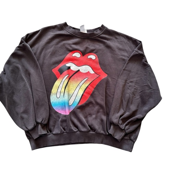 H&M Rolling Stones Rainbow Tongue Logo Oversized Sweatshirt Size Small Women - Picture 1 of 5